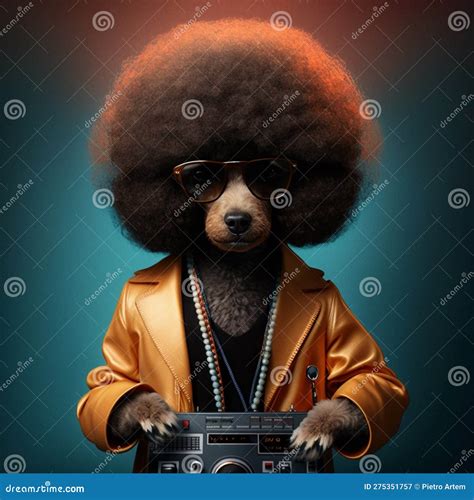 A Cool Dog DJing Wearing a Black Leather Jacket, Generative AI Stock