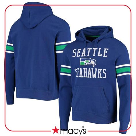 47 Brand Mens Royal Seattle Seahawks Double Block Throwback Pullover