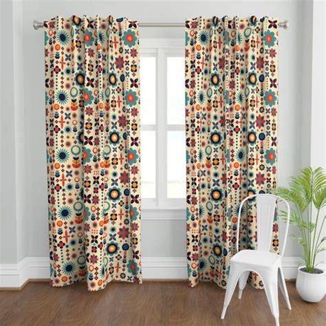 Retro Flowers Curtain Panel Spoonflower