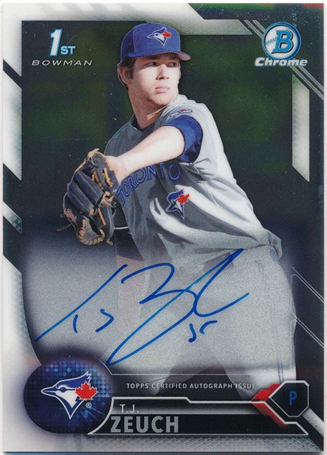 やや傷や汚れあり T J Zeuch MLB 2016 Bowman Chrome 1st Bowman Signature Auto