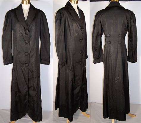 Edwardian Womens Black Silk Duster Travel Motoring Coat