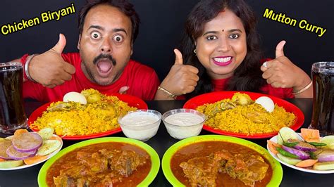 Spicy Chicken Biryani With Mutton Curry Salad Eating Food Eating