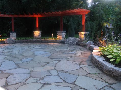 Bluestone Patio With Flagstone And Granite Fire Pit