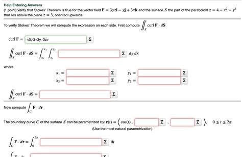 Solved Help Entering Answers 1 Point Verify That Stokes