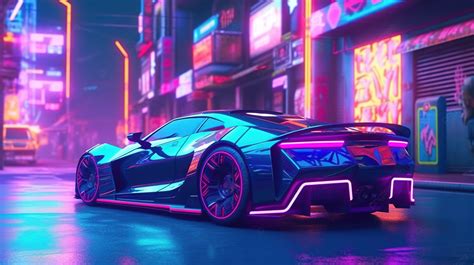 Sleek Sports Car Roaming In A Neon Metropolis Of The Future Background