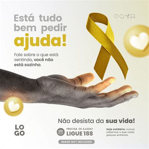 Setembro Amarelo Esta Tudo Bem Pedir Ajuda Social Media PSD Editável