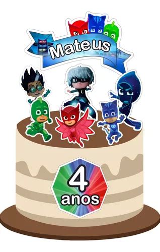 Topo De Bolo Personalizado Nome E Idade Pj Masks MercadoLivre