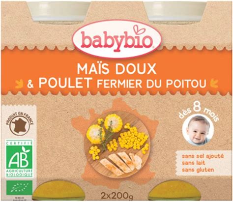 Babybio Petits pots maïs doux poulet fermier du Poitou dès 8 mois