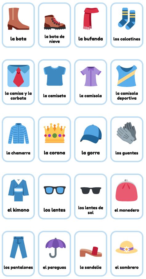 Clothing Flashcards Spanish AAA