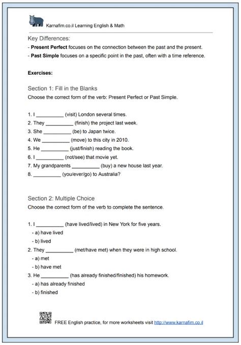 Mini Lesson 053 Present Perfect Vs Past Simple קרנפים דפי עבודה בחשבון 🦏