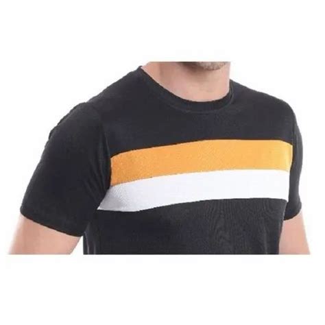 Striped Men Black Half Sleeves Cotton T Shirt Neck Type Round Size