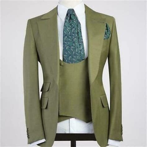 Men Olive Green Suit Single Breasted Notch Lapel Formal Business Party