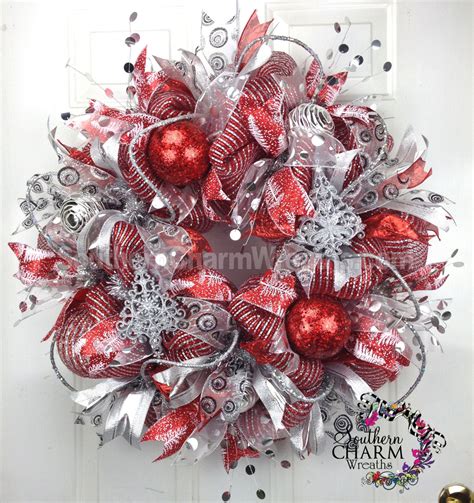 Xl Deluxe Deco Mesh Christmas Wreath For Door Or Wall Red