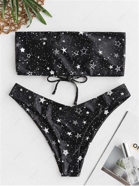 29 OFF 2021 ZAFUL Star Starry Sky Lace Up Bandeau Bikini Swimsuit In