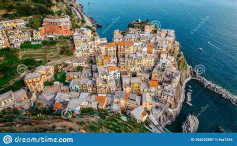 Aerial View Of Manarolacinque Terreitalyunesco Heritage Sitepicturesque Colorful Village On