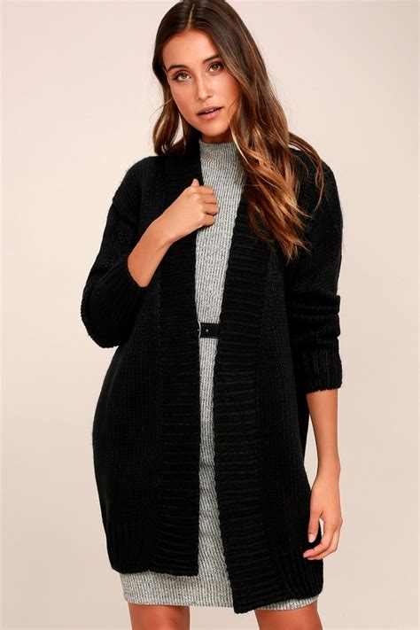 Buy Long Knitted Cardigan Black Cheap Online