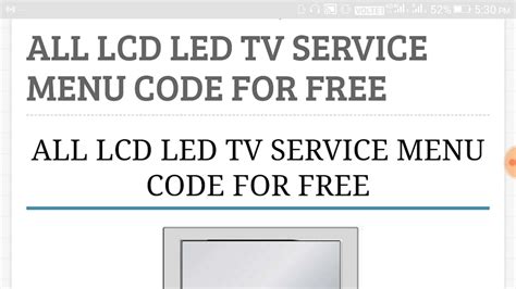 All Lcd Led Tv Service Menu Code For Free Youtube