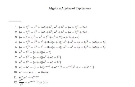 [PDF] अलजेब्रा फार्मूला चार्ट | Algebra Formulas PDF In Hindi - Panot Book