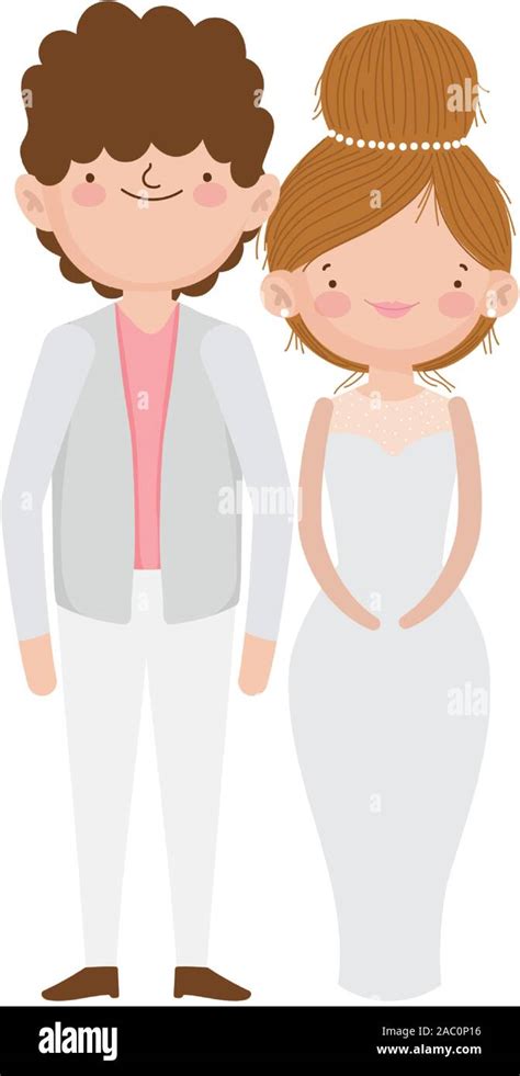 Wedding Couple Bride And Groom In Elegant Suits Cartoon Vector