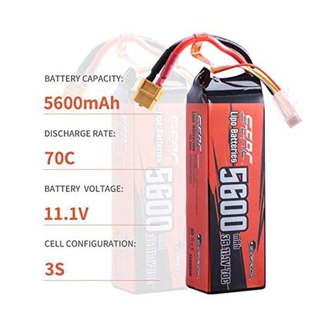 Sunpadow Batterie LiPo 11 1 V 3S 5600 MAh 70 C Avec Connecteur XT60