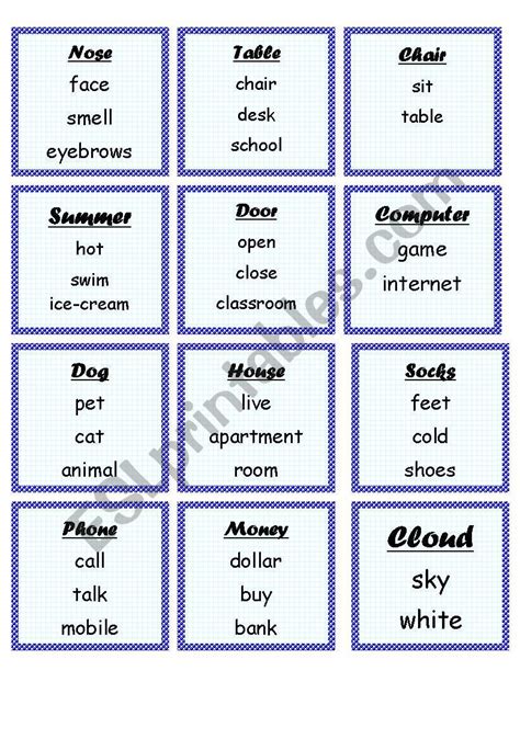 Taboo Game ESL Worksheet By Balcasenkal