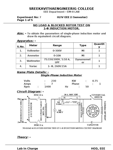 Noload And Blocked Rotor Test On Singlephase Induction Motor