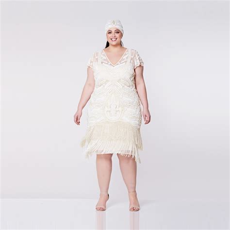 Us Uk Aus Eu Plus Size Vegas Cream Flapper Dress S Etsy Uk