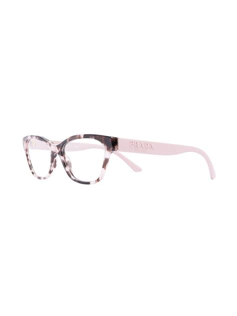 Prada Eyewear Square Frame Tortoiseshell Effect Glasses Pink Farfetch