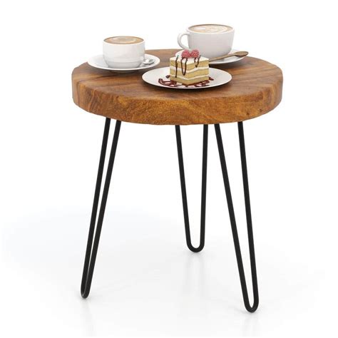 Honey Joy Solid Recyle Teak Wood Indoor Outdoor Side Table Round Side Table With Metal Legs