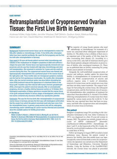 Pdf Retransplantation Of Cryopreserved Ovarian Tissue The First Live