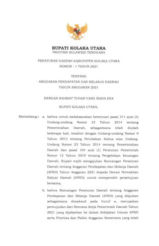 Perda No Tahun Tentang Apbd Tahun Anggaran Kolaka Utara Pdf