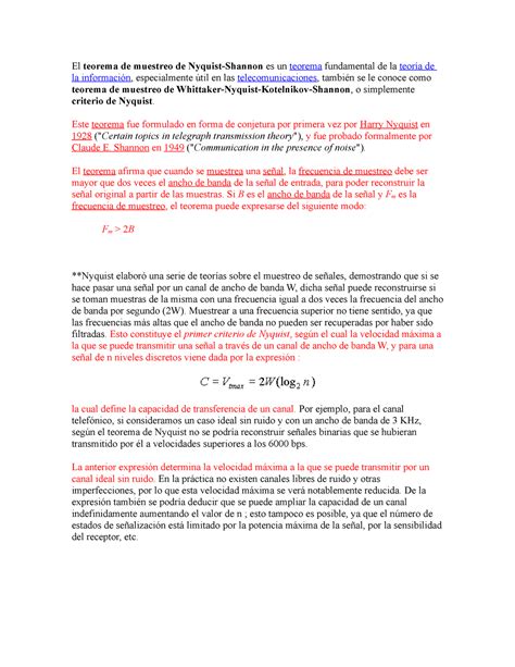 El Teorema De Muestreo De Nyquist El Teorema De Muestreo De Nyquist