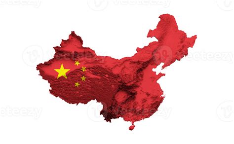 China map with the flag Colors Red and yellow Shaded relief map 3d ...