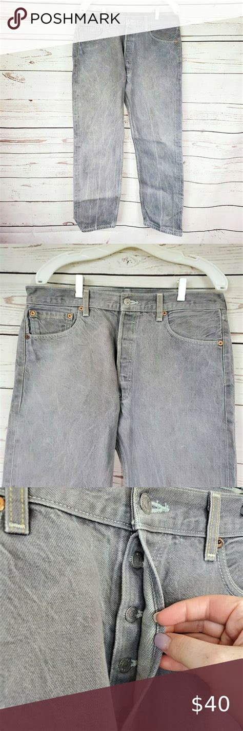 Levis 501 Straight Fit Gray Button Fly Jeans Mens Grey Denim Grey