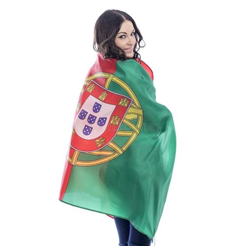 Young Woman Holding Large Flag Portugal Stock Photos Free And Royalty