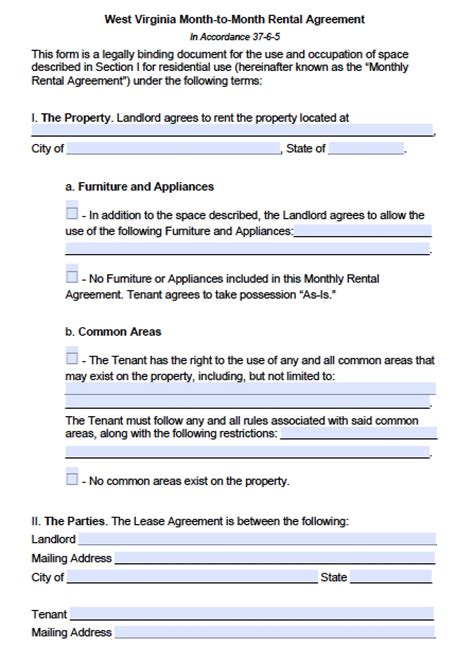 Free West Virginia Rental Lease Agreement Templates Pdf Word