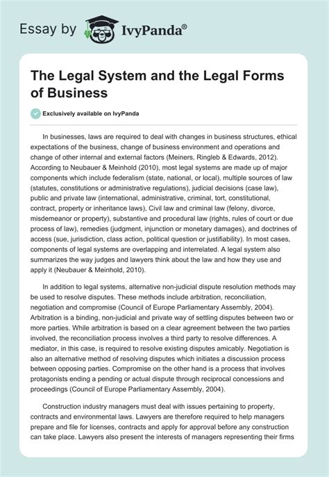 The Legal System And The Legal Forms Of Business 644 Words