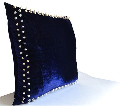 Shop online for handmade navy blue velvet throw pillow with studs – Amore Beauté