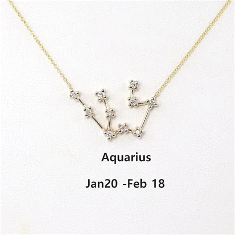 AQUARIUS / Zodiac Sign Necklace / Diamond Necklace / 14k Gold - Etsy