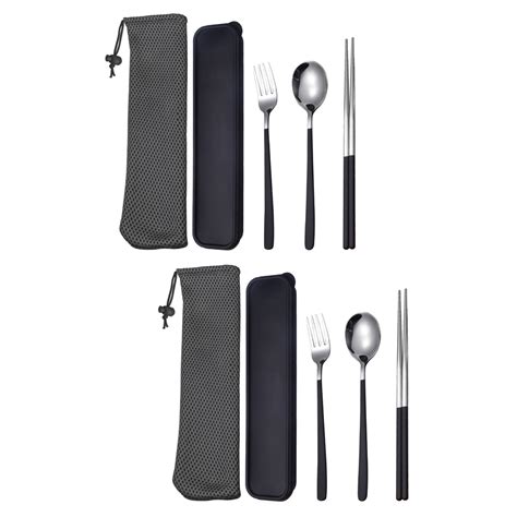 2 Sets Fork Spoon Chopstick Kit Travel Cutlery Kit Portable Tableware