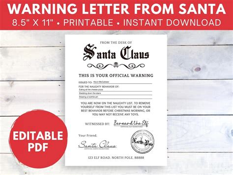 Editable Warning Letter From Santa Printable Naughty List Instant