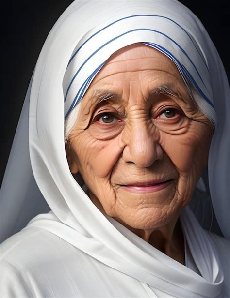 Premium Ai Image A Real Face Mother Teresa With White Sari Ai Generated