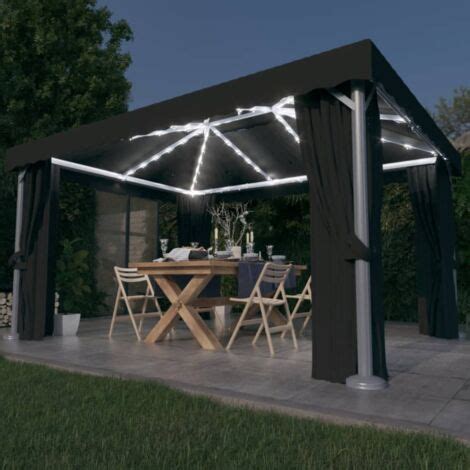 Gazebo Con Tende E Stringa Di Luci Led X M Antracite