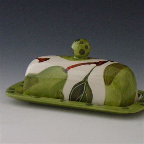 Butter Dish Butter Dish With Lid Pear Handpainted Ceramic Etsy Pottery Butter Dish Ceramic