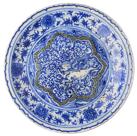 Lot 59 A Large Safavid Blue And White Charger