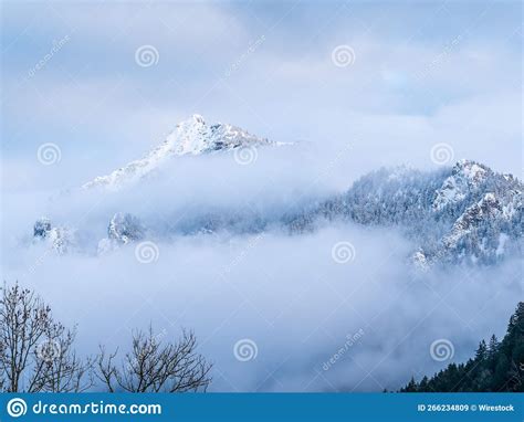 Beautiful Snowy Mountains Landscape in the Clouds Stock Image - Image ...