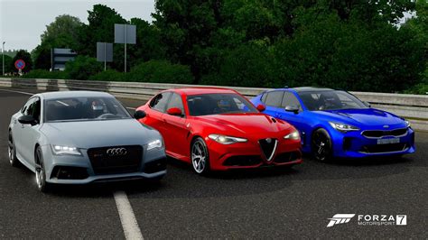 Forza 7 Drag Race Kia Stinger Tuned Vs Audi RS7 Vs Alfa Romeo Giulia