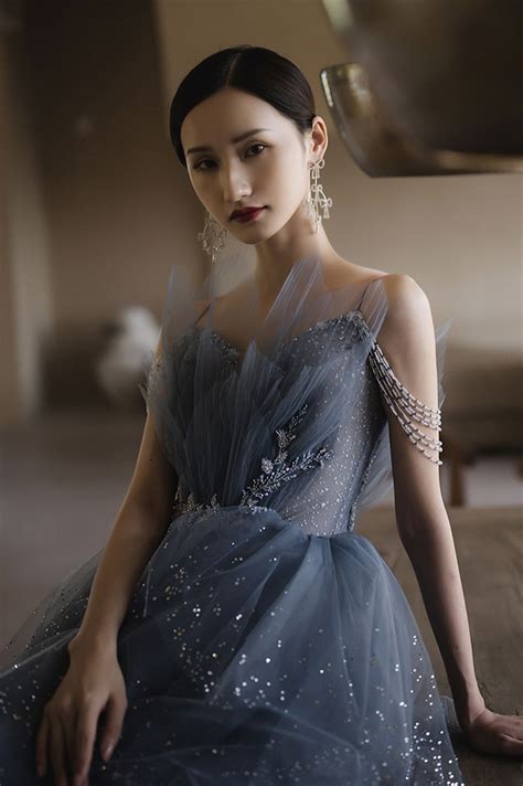 Blue tulle beads long ball gown dress formal dress · Little Cute