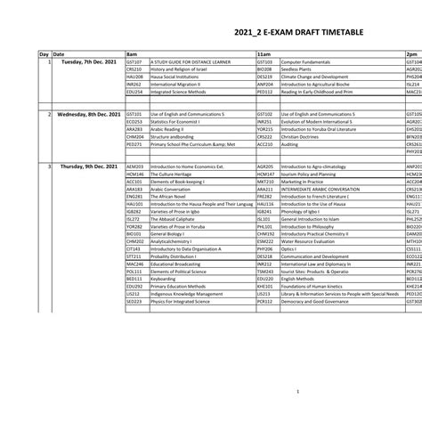 Eexams Draft Timetable Pdf Docdroid