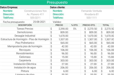 Plantilla Excel Presupuesto De Construcci N De Vivienda